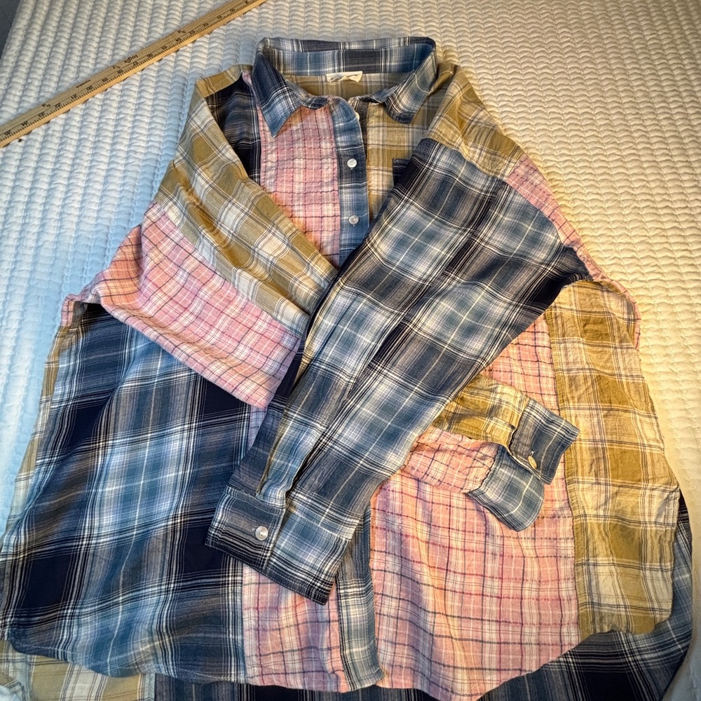 Ee:Some Patchwork Plaid Button Down Shirt 1xl Ove… - image 8